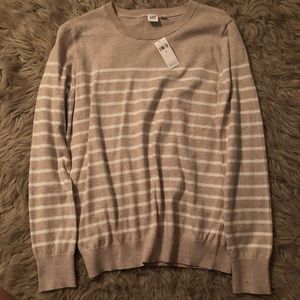 Long sleeve beige and white striped top
